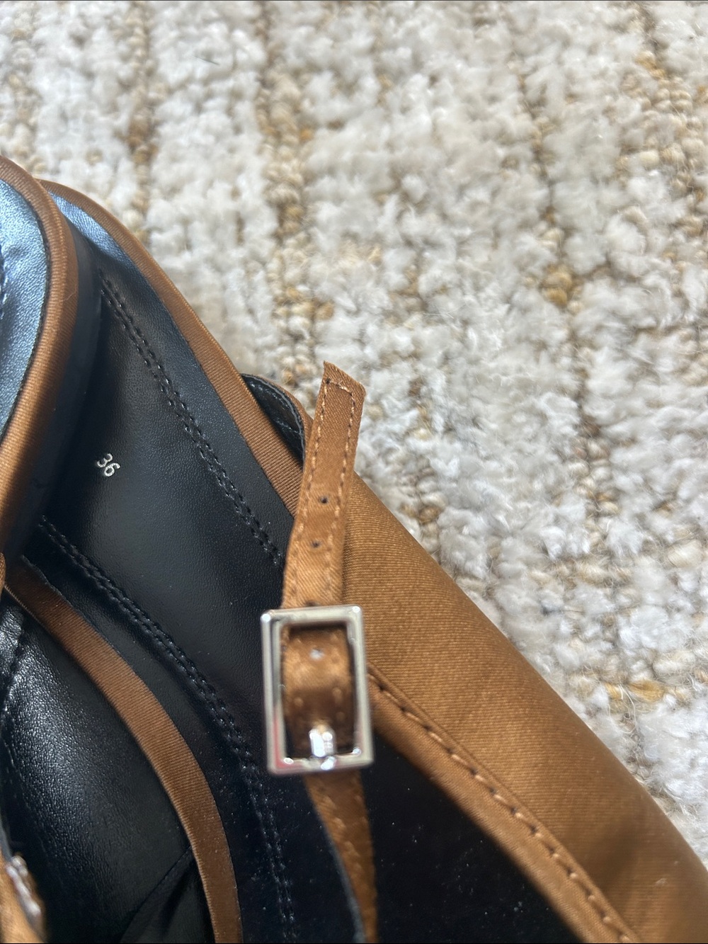 Zara Light BrownSquare-Toe Slingback Flats with Buckle - Picture 3 of 5